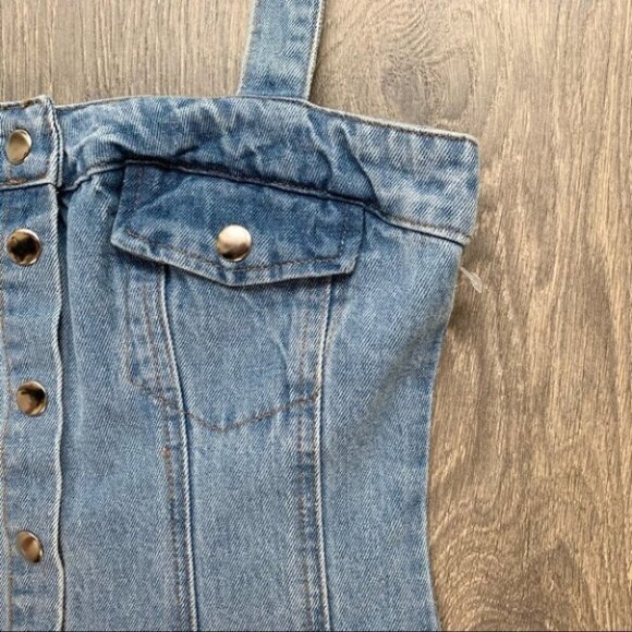 Urban Outfitters BDG Denim Mini Dress Snap Button Light wash Blue western XS - Picture 10 of 16
